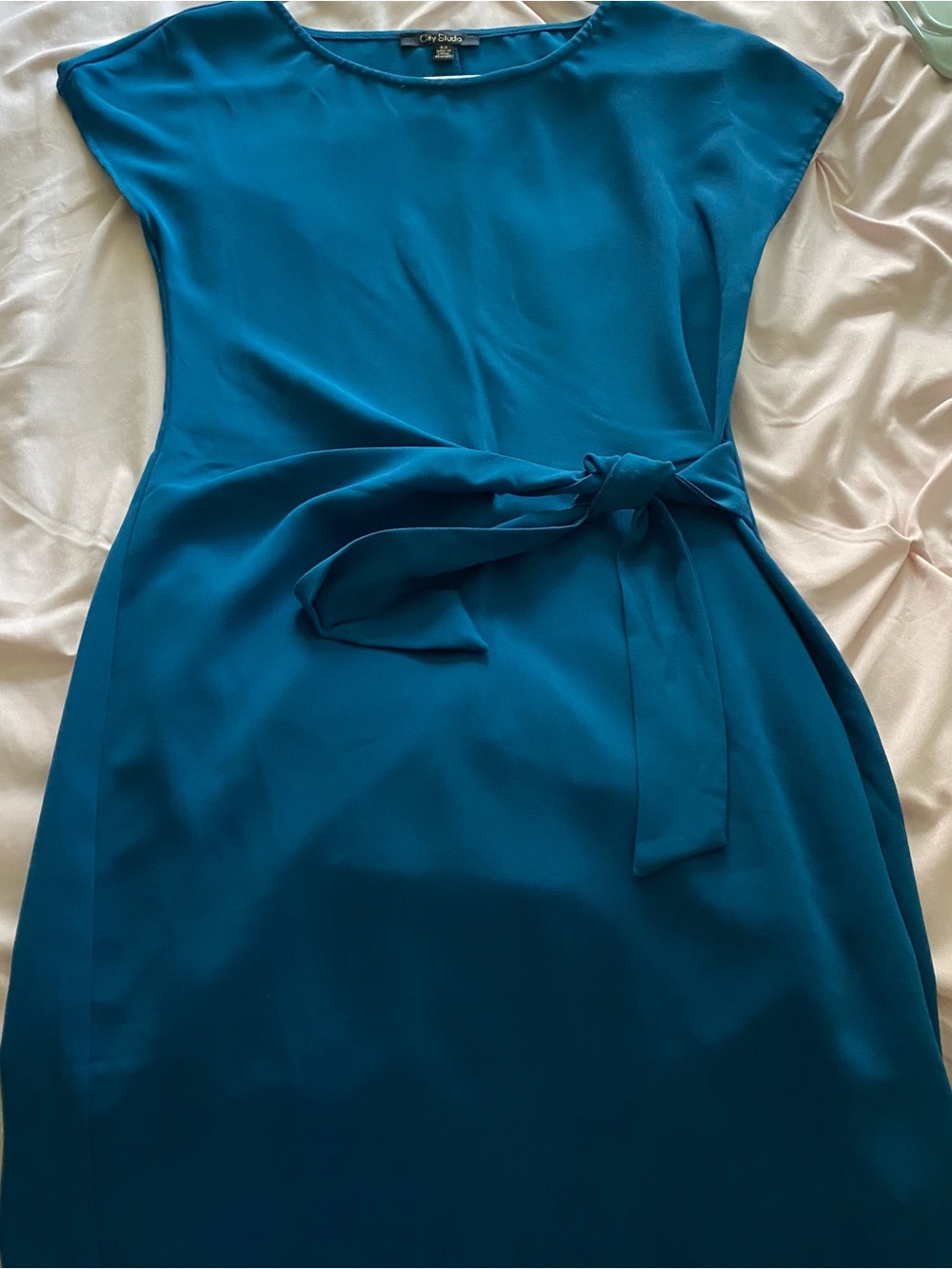 City Studio juniors xs Teal Tie-Waist Mini Dress